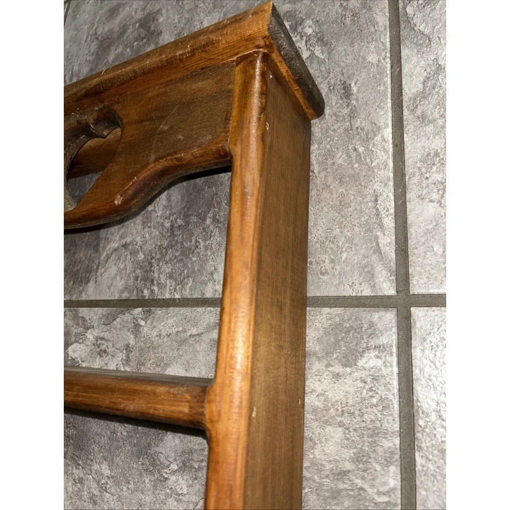 Vintage Wooden Three Tiered Wall Shelf Heart Cutout Handmade Country Decor